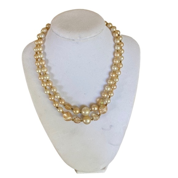 Vintage 50s faux pearls bead layered necklace special occasion mrs maisel coded - Picture 6 of 6